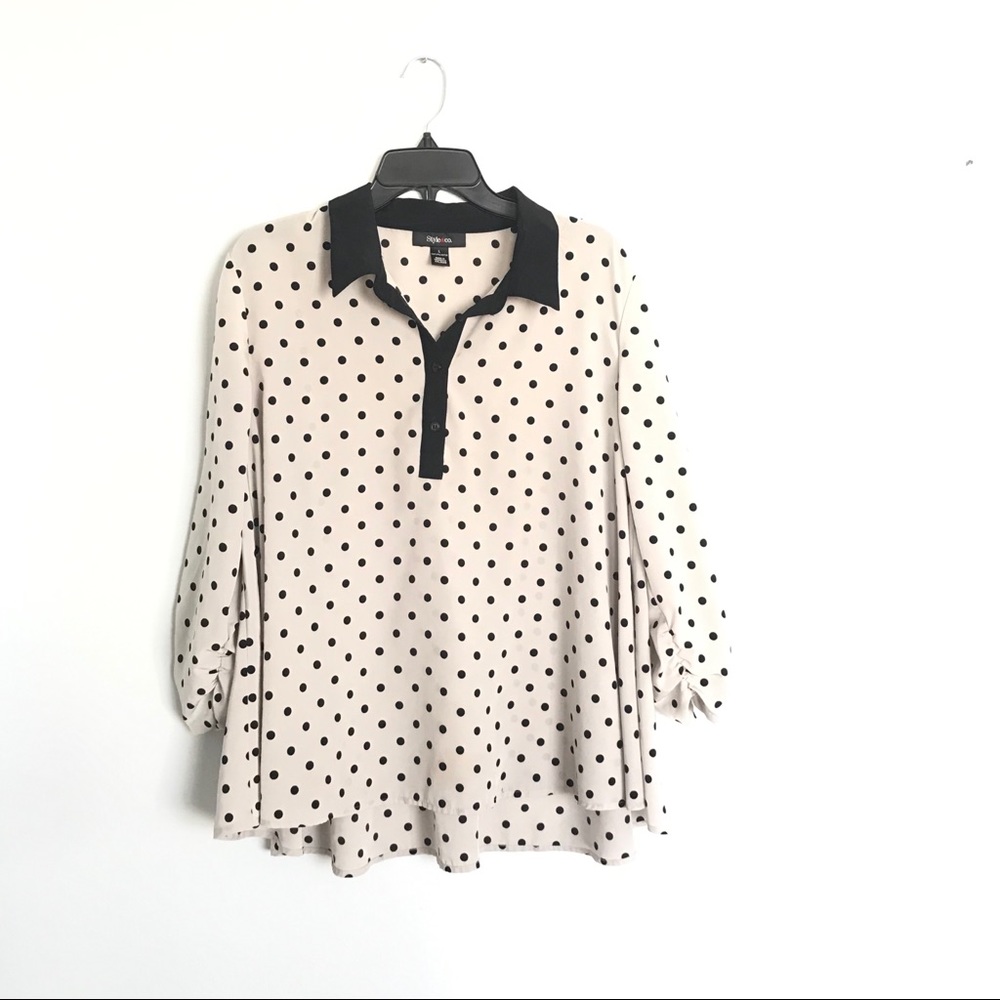 Style and Co polka dot polyester shirt.